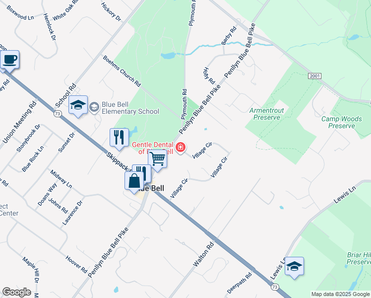 map of restaurants, bars, coffee shops, grocery stores, and more near 591 Village Circle in Blue Bell