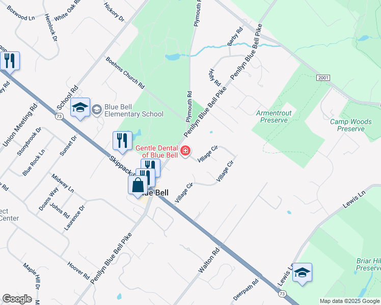 map of restaurants, bars, coffee shops, grocery stores, and more near 591 Village Circle in Blue Bell