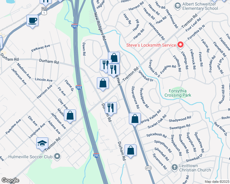 map of restaurants, bars, coffee shops, grocery stores, and more near 29 Carriage Knoll Court in Langhorne