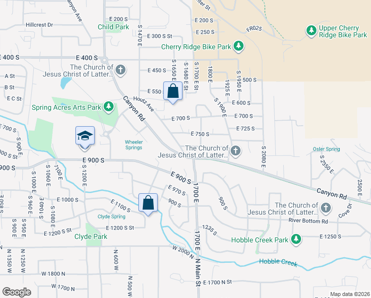 map of restaurants, bars, coffee shops, grocery stores, and more near 815 Canyon Drive in Springville
