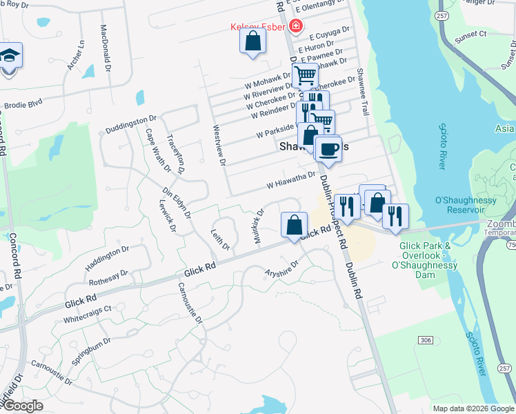 map of restaurants, bars, coffee shops, grocery stores, and more near 9336 Muirkirk Dr in Dublin