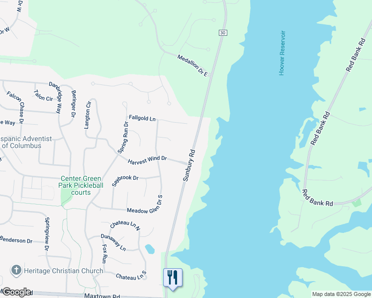 map of restaurants, bars, coffee shops, grocery stores, and more near 6348 Sunbury Road in Westerville