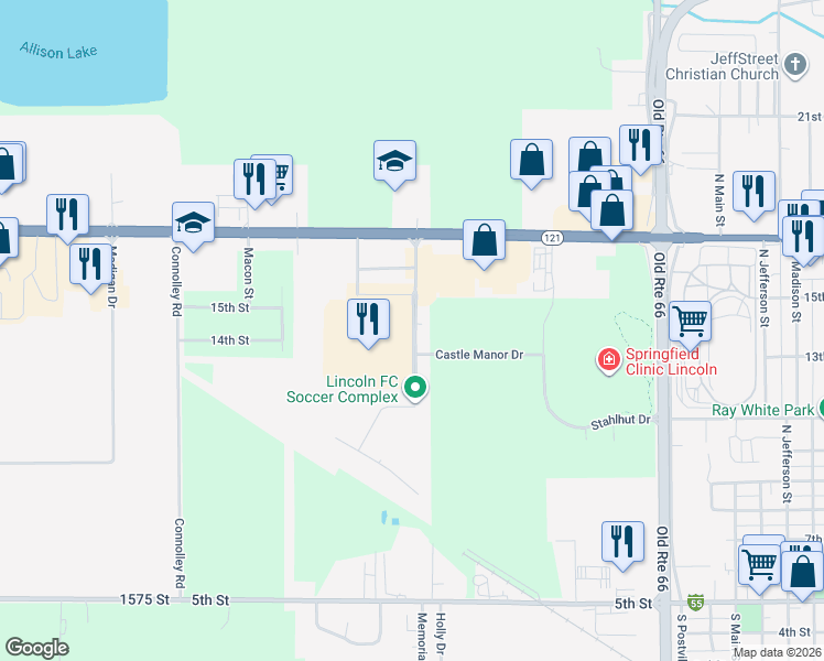 map of restaurants, bars, coffee shops, grocery stores, and more near 700 Malerich Drive in Lincoln