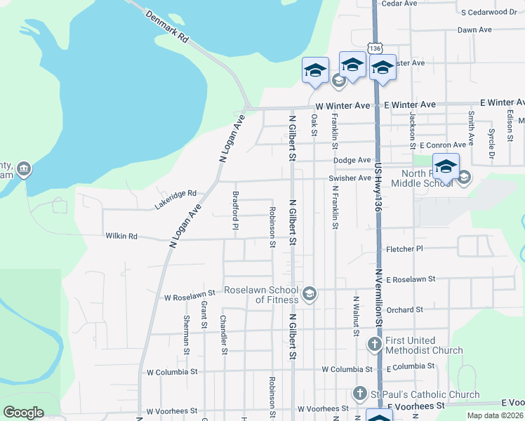 map of restaurants, bars, coffee shops, grocery stores, and more near 403 Dennis Drive in Danville