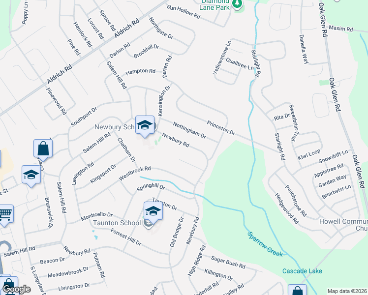 map of restaurants, bars, coffee shops, grocery stores, and more near 159 Newbury Road in Howell Township
