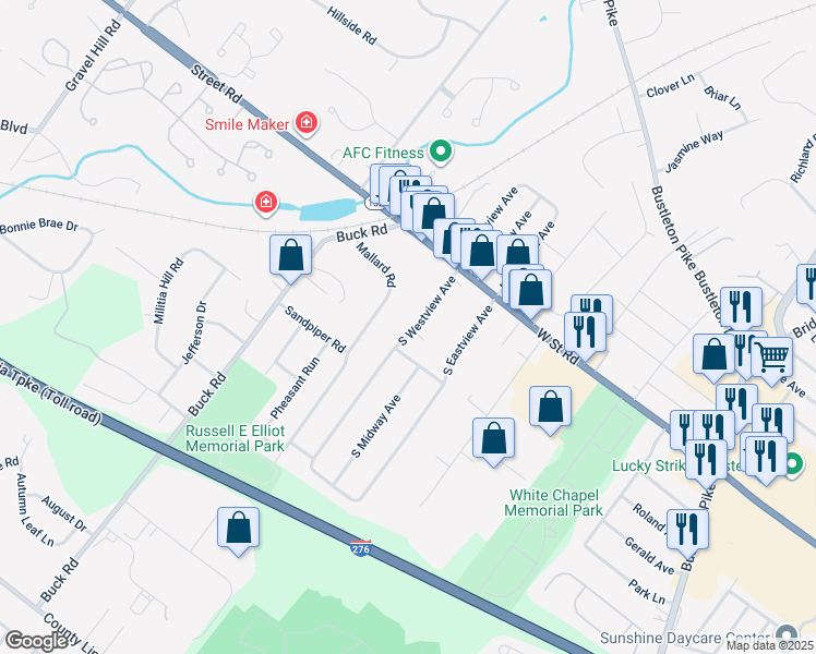 map of restaurants, bars, coffee shops, grocery stores, and more near 33 North Westview Avenue in Feasterville-Trevose