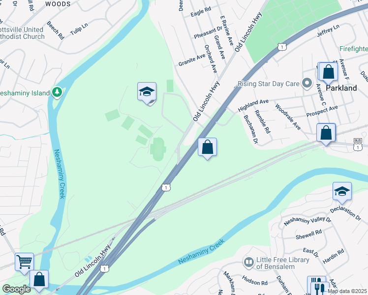 map of restaurants, bars, coffee shops, grocery stores, and more near 1992 East Old Lincoln Highway in Langhorne