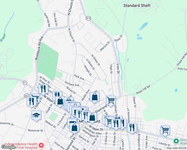 map of restaurants, bars, coffee shops, grocery stores, and more near 624 Joseph Street in Mount Pleasant