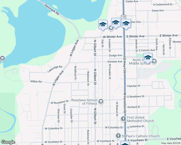 map of restaurants, bars, coffee shops, grocery stores, and more near 401 Dennis Drive in Danville