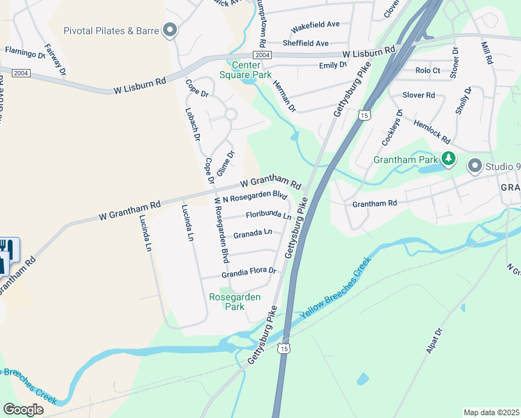 map of restaurants, bars, coffee shops, grocery stores, and more near 1110 Floribunda Lane in Mechanicsburg