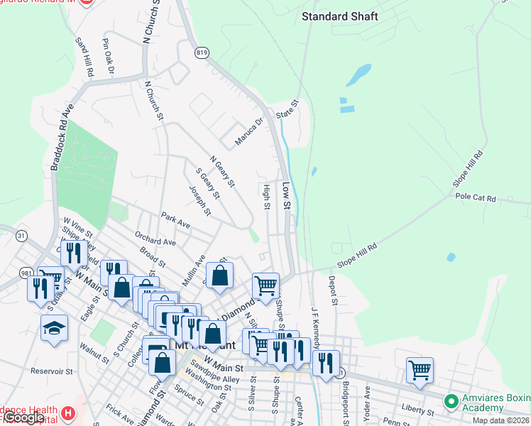 map of restaurants, bars, coffee shops, grocery stores, and more near 267 High Street in Mount Pleasant