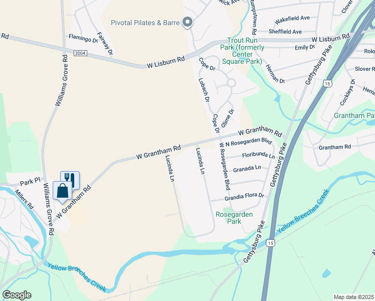 map of restaurants, bars, coffee shops, grocery stores, and more near 603 Lucinda Lane in Mechanicsburg