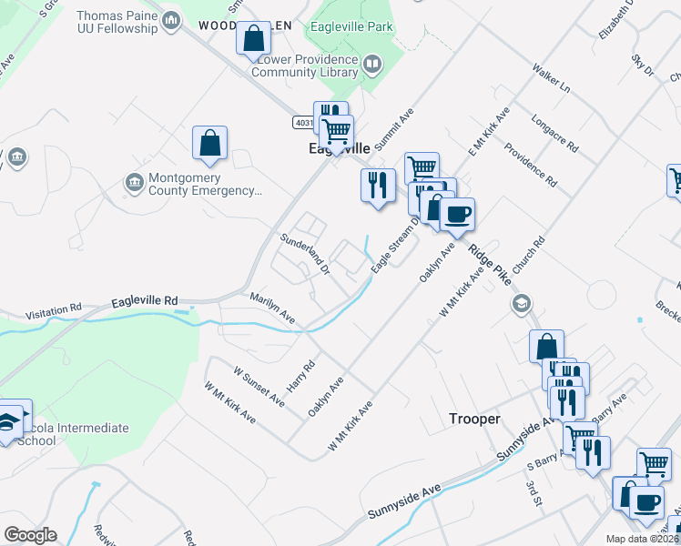map of restaurants, bars, coffee shops, grocery stores, and more near 5089 Defford Place in Eagleville