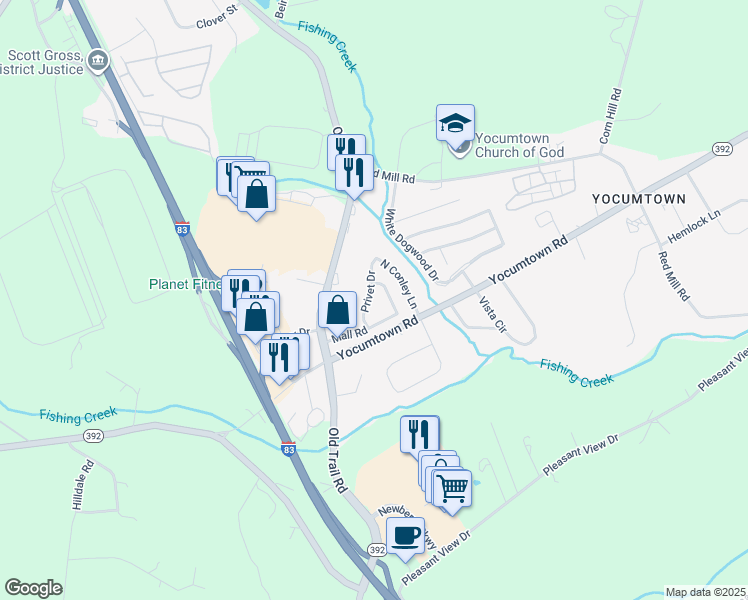 map of restaurants, bars, coffee shops, grocery stores, and more near 38 Privet Drive in Goldsboro