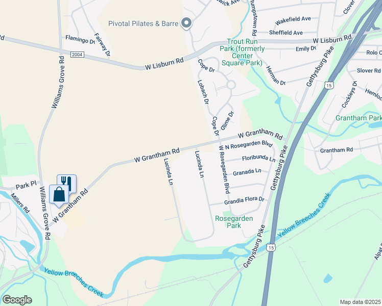 map of restaurants, bars, coffee shops, grocery stores, and more near 603 Lucinda Lane in Mechanicsburg