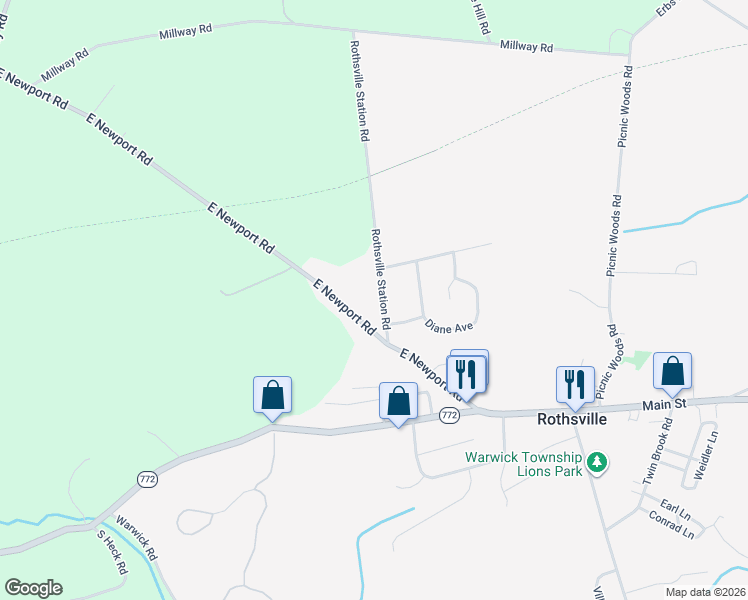map of restaurants, bars, coffee shops, grocery stores, and more near 1235 East Newport Road in Lititz