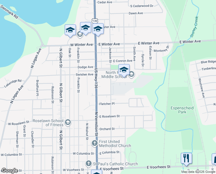 map of restaurants, bars, coffee shops, grocery stores, and more near 1606-1698 North Jackson Street in Danville