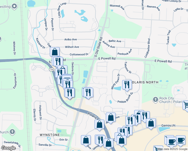 map of restaurants, bars, coffee shops, grocery stores, and more near 856 Woodmeadow Way in Columbus