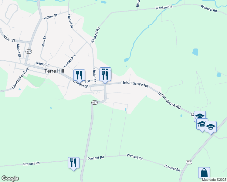 map of restaurants, bars, coffee shops, grocery stores, and more near 406 Fairview Street in East Earl