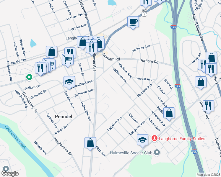 map of restaurants, bars, coffee shops, grocery stores, and more near 442 Washington Avenue in Penndel