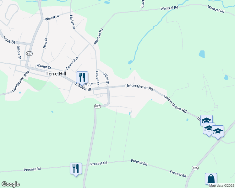 map of restaurants, bars, coffee shops, grocery stores, and more near 406 Fairview Street in East Earl