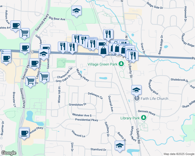map of restaurants, bars, coffee shops, grocery stores, and more near 258 Wagon Trail North in Powell