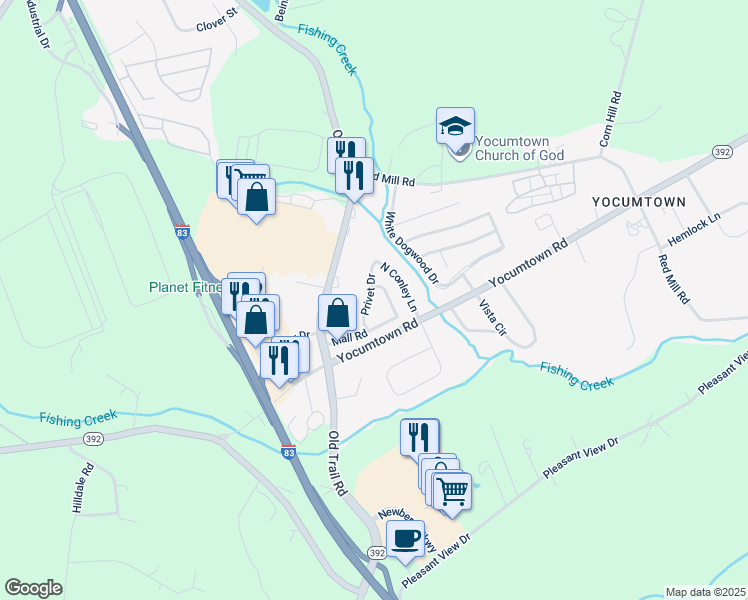 map of restaurants, bars, coffee shops, grocery stores, and more near 34 Privet Drive in Valley Green