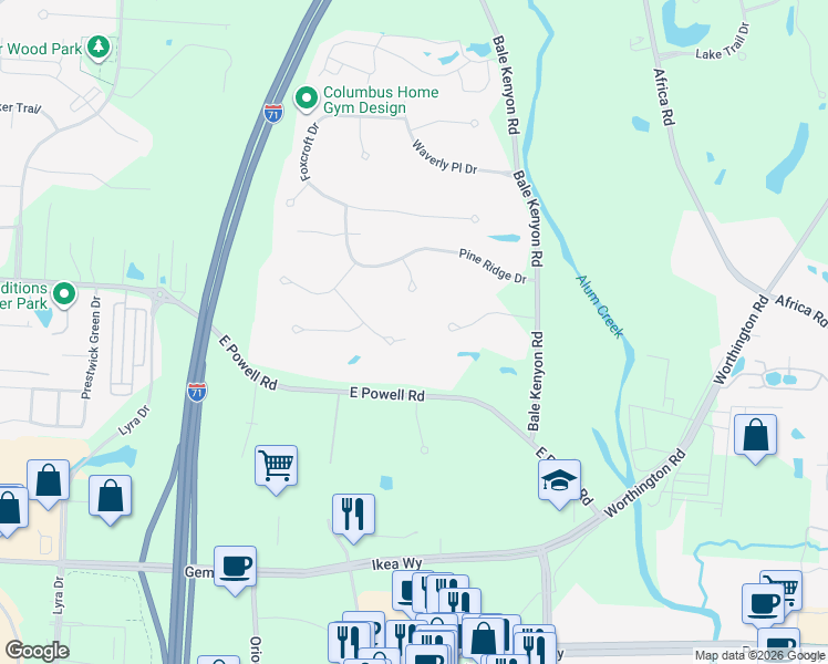 map of restaurants, bars, coffee shops, grocery stores, and more near 7899 Maple Grove Drive in Lewis Center