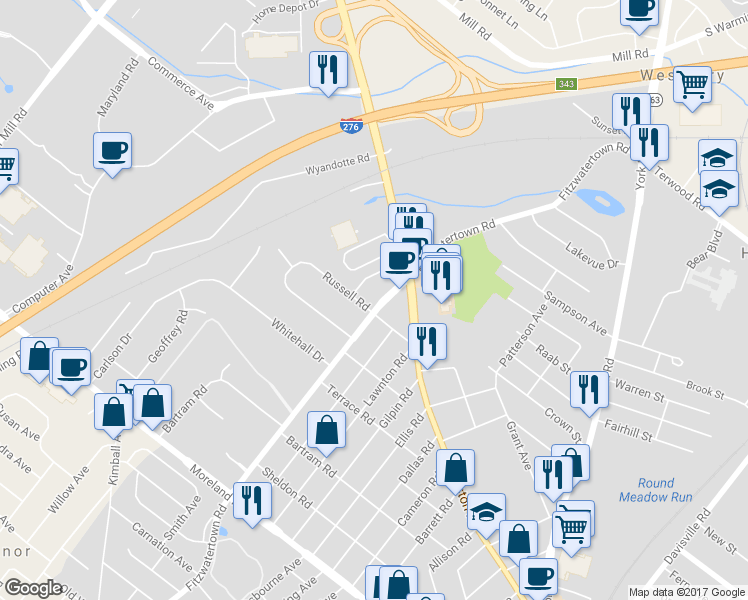 map of restaurants, bars, coffee shops, grocery stores, and more near 510 Fitzwatertown Road in Willow Grove