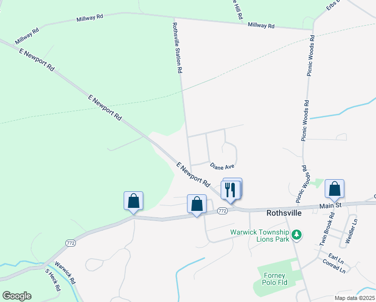 map of restaurants, bars, coffee shops, grocery stores, and more near 115 Rothsville Station Road in Lititz