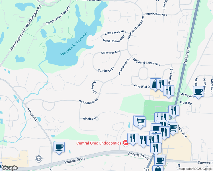 map of restaurants, bars, coffee shops, grocery stores, and more near 5450 St Andrews Dr in Westerville