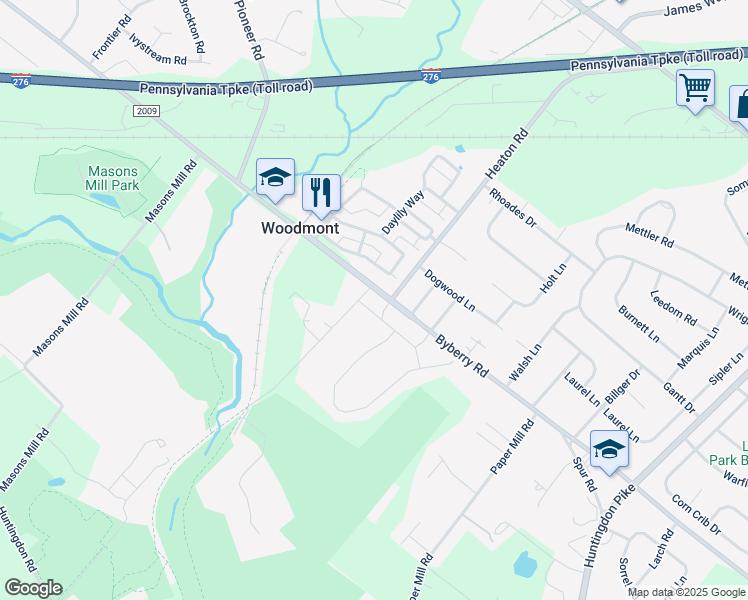 map of restaurants, bars, coffee shops, grocery stores, and more near 1634 Byberry Road in Montgomery County