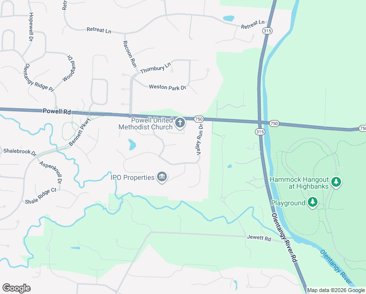 map of restaurants, bars, coffee shops, grocery stores, and more near 121 Valley Run Drive in Powell