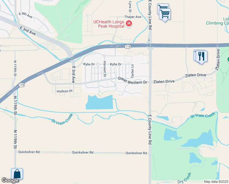 map of restaurants, bars, coffee shops, grocery stores, and more near 4 Cattail Court in Longmont