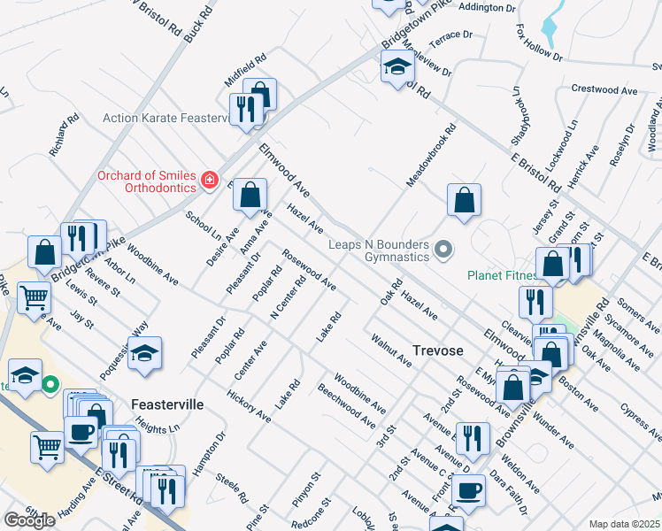 map of restaurants, bars, coffee shops, grocery stores, and more near 249 East Myrtle Avenue in Feasterville