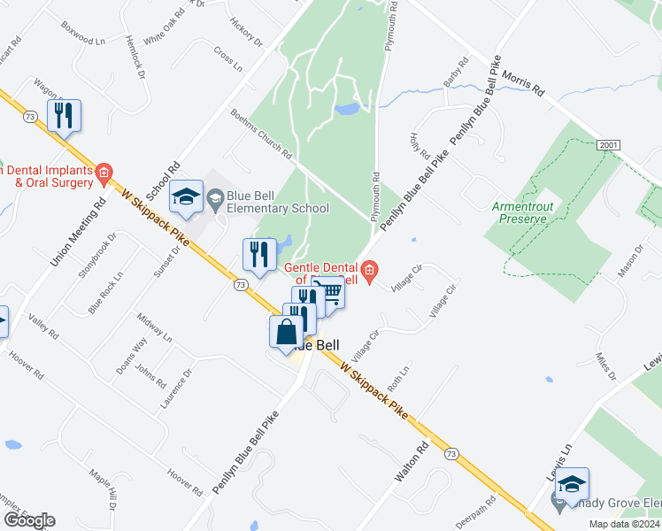 map of restaurants, bars, coffee shops, grocery stores, and more near 805 Penllyn Blue Bell Pike in Blue Bell