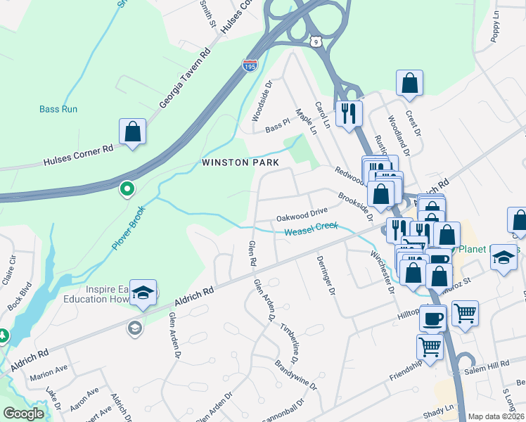 map of restaurants, bars, coffee shops, grocery stores, and more near 30 Oak Wood Drive in Howell Township