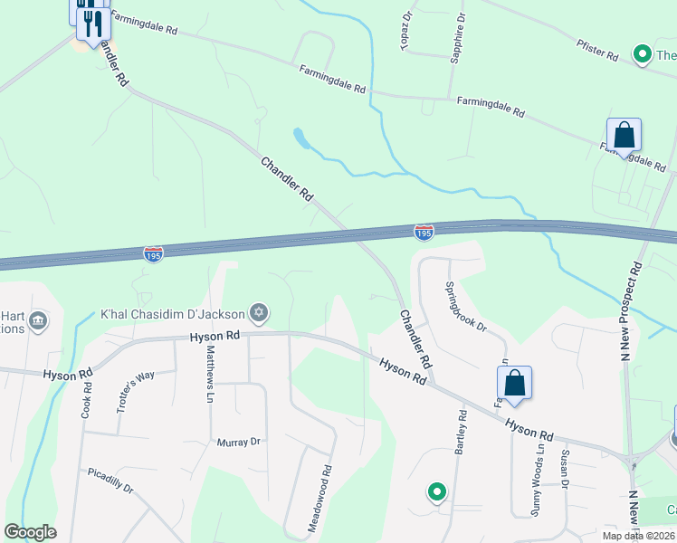 map of restaurants, bars, coffee shops, grocery stores, and more near 218 Chandler Road in Jackson Township