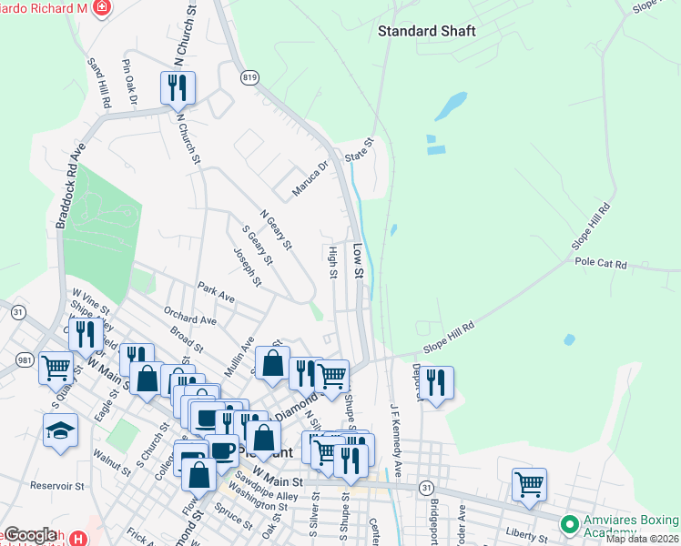 map of restaurants, bars, coffee shops, grocery stores, and more near 267 High Street in Mount Pleasant