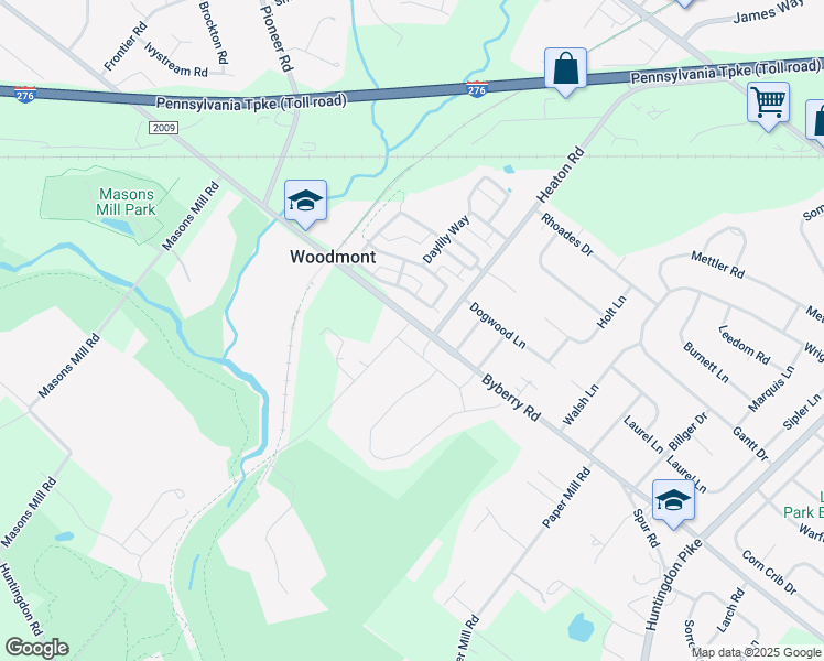 map of restaurants, bars, coffee shops, grocery stores, and more near 1634 Byberry Road in Montgomery County