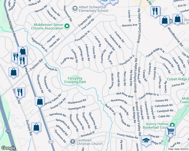 map of restaurants, bars, coffee shops, grocery stores, and more near in Newportville