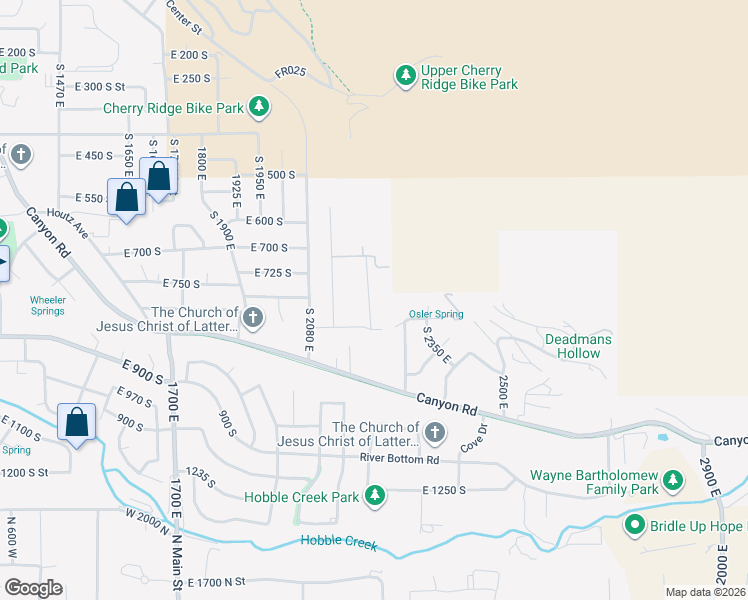 map of restaurants, bars, coffee shops, grocery stores, and more near 817 South 2200 East in Springville