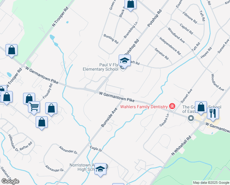 map of restaurants, bars, coffee shops, grocery stores, and more near 911 Caralea Drive in East Norriton