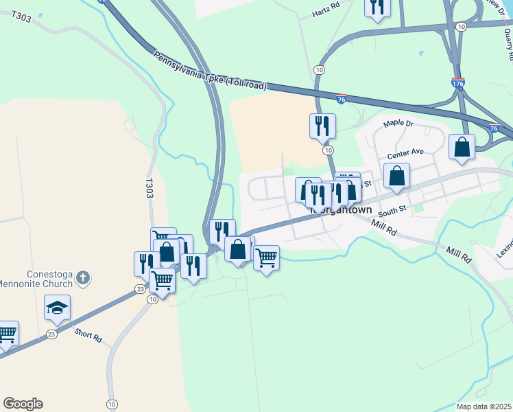 map of restaurants, bars, coffee shops, grocery stores, and more near 12 Morgan Circle in Morgantown