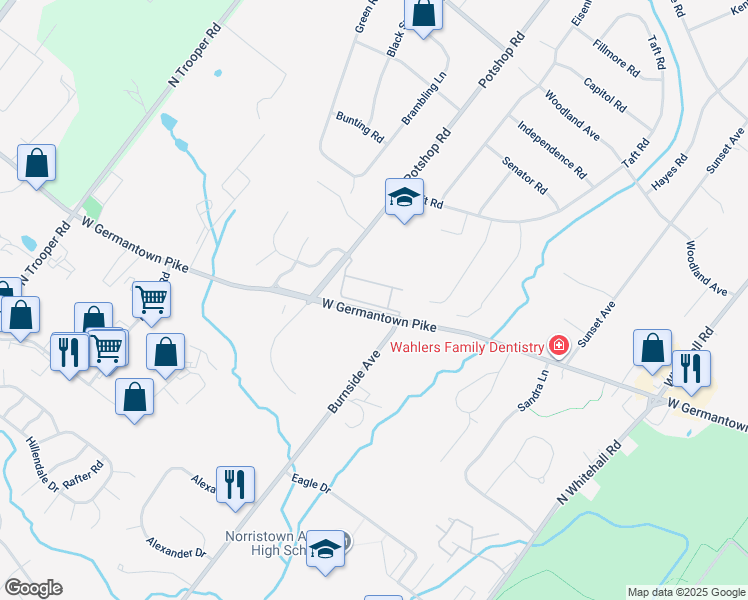 map of restaurants, bars, coffee shops, grocery stores, and more near 911 Caralea Drive in East Norriton
