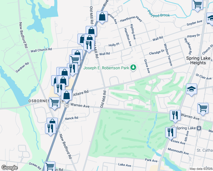 map of restaurants, bars, coffee shops, grocery stores, and more near 71 Willow Lane in Spring Lake