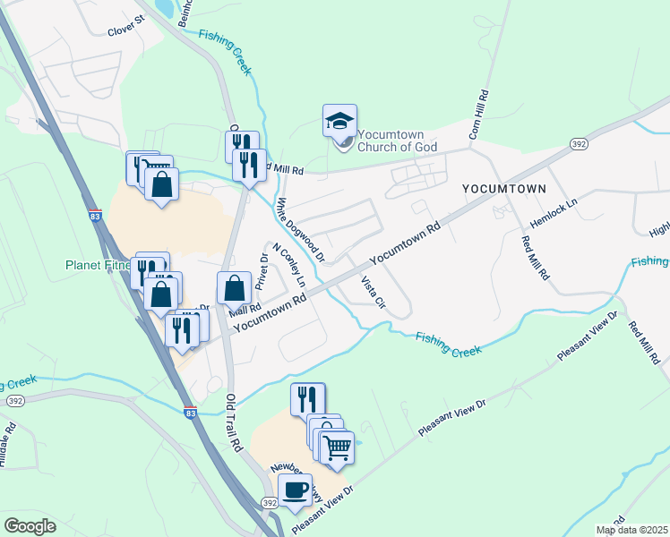 map of restaurants, bars, coffee shops, grocery stores, and more near 94 White Dogwood Drive in Goldsboro