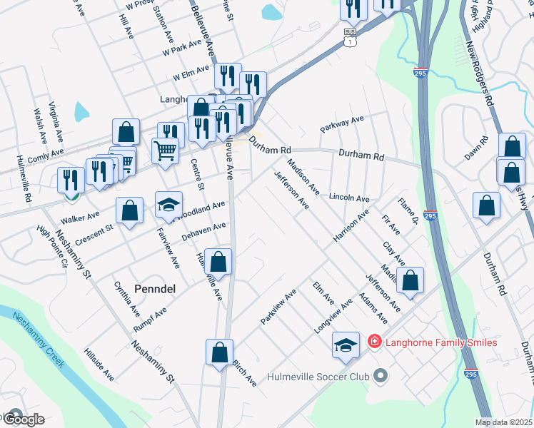 map of restaurants, bars, coffee shops, grocery stores, and more near 442 Washington Avenue in Penndel