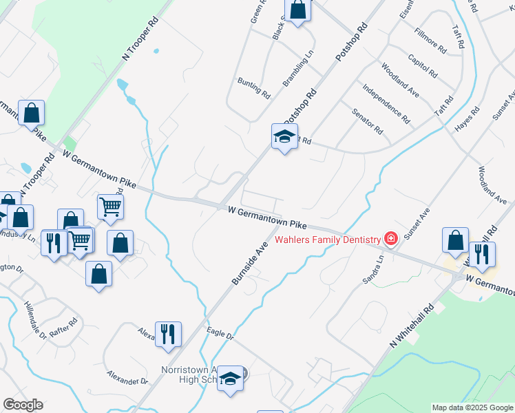 map of restaurants, bars, coffee shops, grocery stores, and more near 22 West Germantown Pike in East Norriton