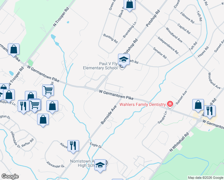 map of restaurants, bars, coffee shops, grocery stores, and more near 22 West Germantown Pike in East Norriton